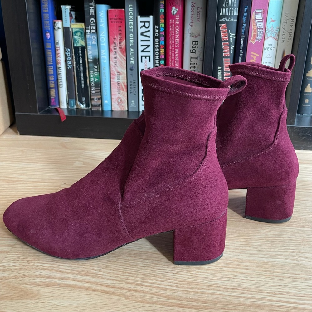 Aldo Burgundy Suede Ankle Sock Boots